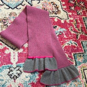 Harold’s 100% Cashmere scarf,  grey & pink, with pink bow and grey ruffles